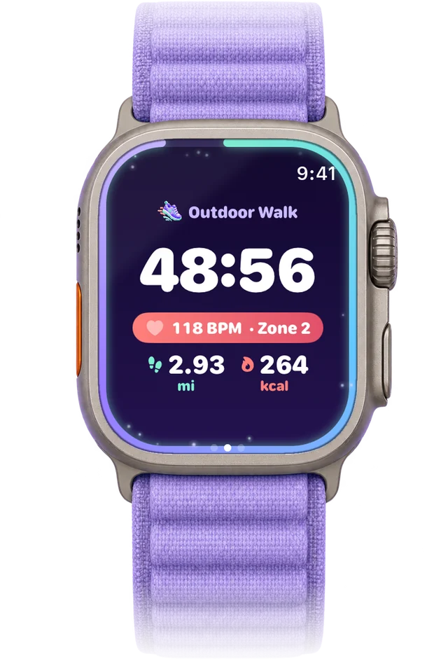 GLP-1 Bestie Apple Watch app showing an outdoor walk workout